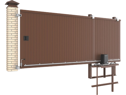 Откатные уличные ворота стандартных размеров в алюминиевой раме с заполнением сэндвич-панелями slg-s